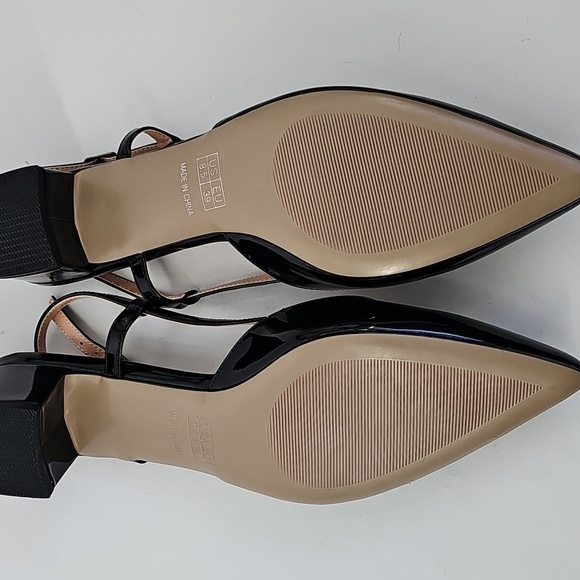 Modencoco Black Patent Leather Pointed Toe Low Block Heel w Pearl Accent Sz:8.5 - Picture 6 of 10